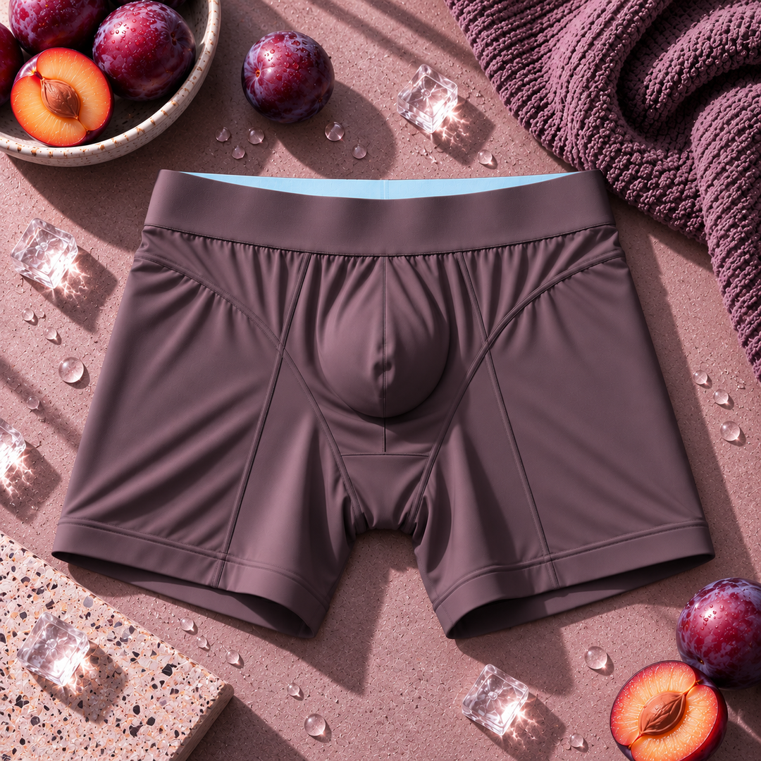 Men's hybrid boxer briefs - Mid Length - Plum Purple (Plum Protector) - flat lay