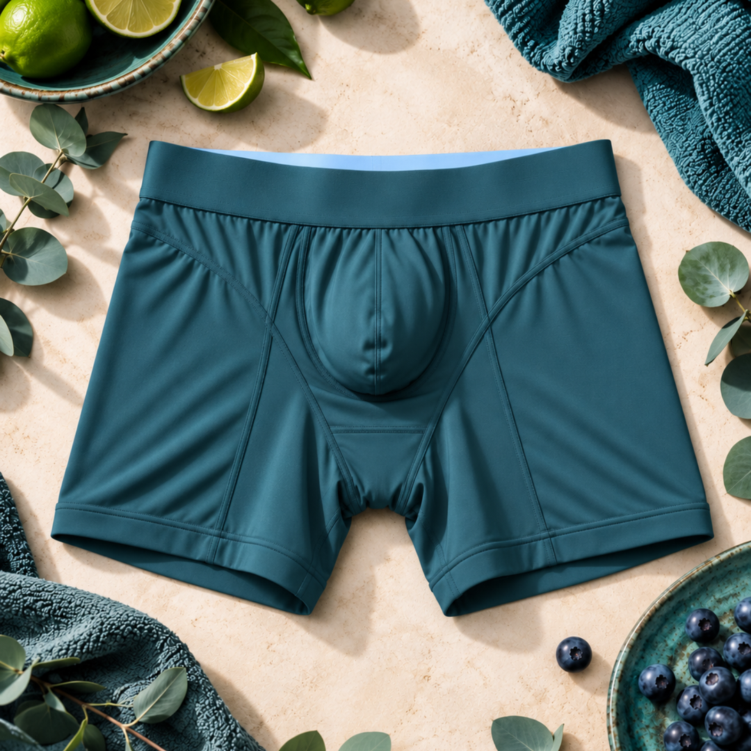 Men's hybrid boxer briefs - Mid Length - Teal (Tealicious) - flat lay